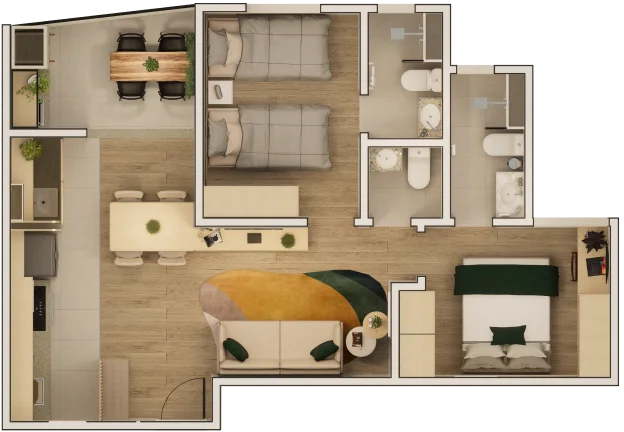 Planta 2 de Multiview Residence Apartmentos de 57,23m² e 57,89m²